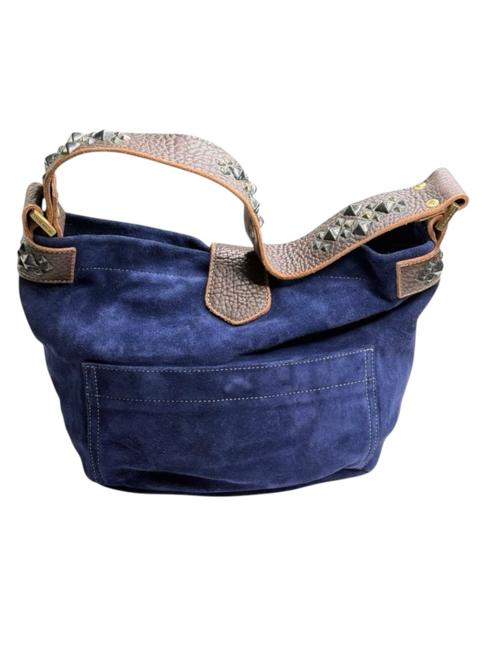 Limited Edition: Tylie ᪣ Y2K Utility Suede Hobo Bag ᪣ Pyramid Stud Strap ᪣ Blue - Picture 6 of 16